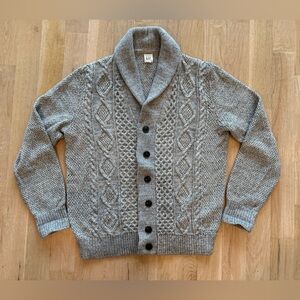 GAP Men’s Gray Cable Knit Cardigan Sweater with Shawl Collar Size Large